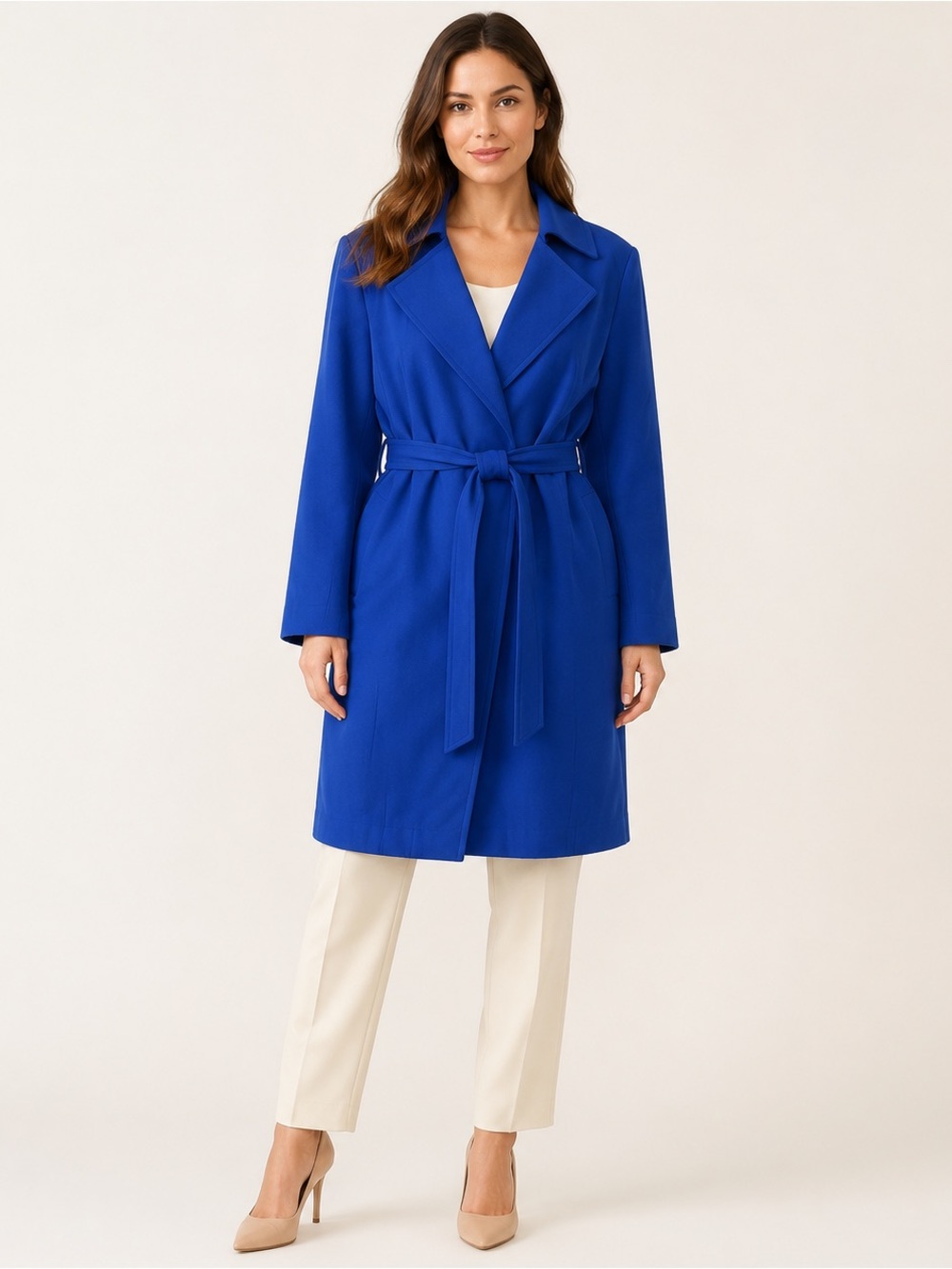 Le Suit Women's Blue midi pockets belted Jacket / coat Sz 24W NWT